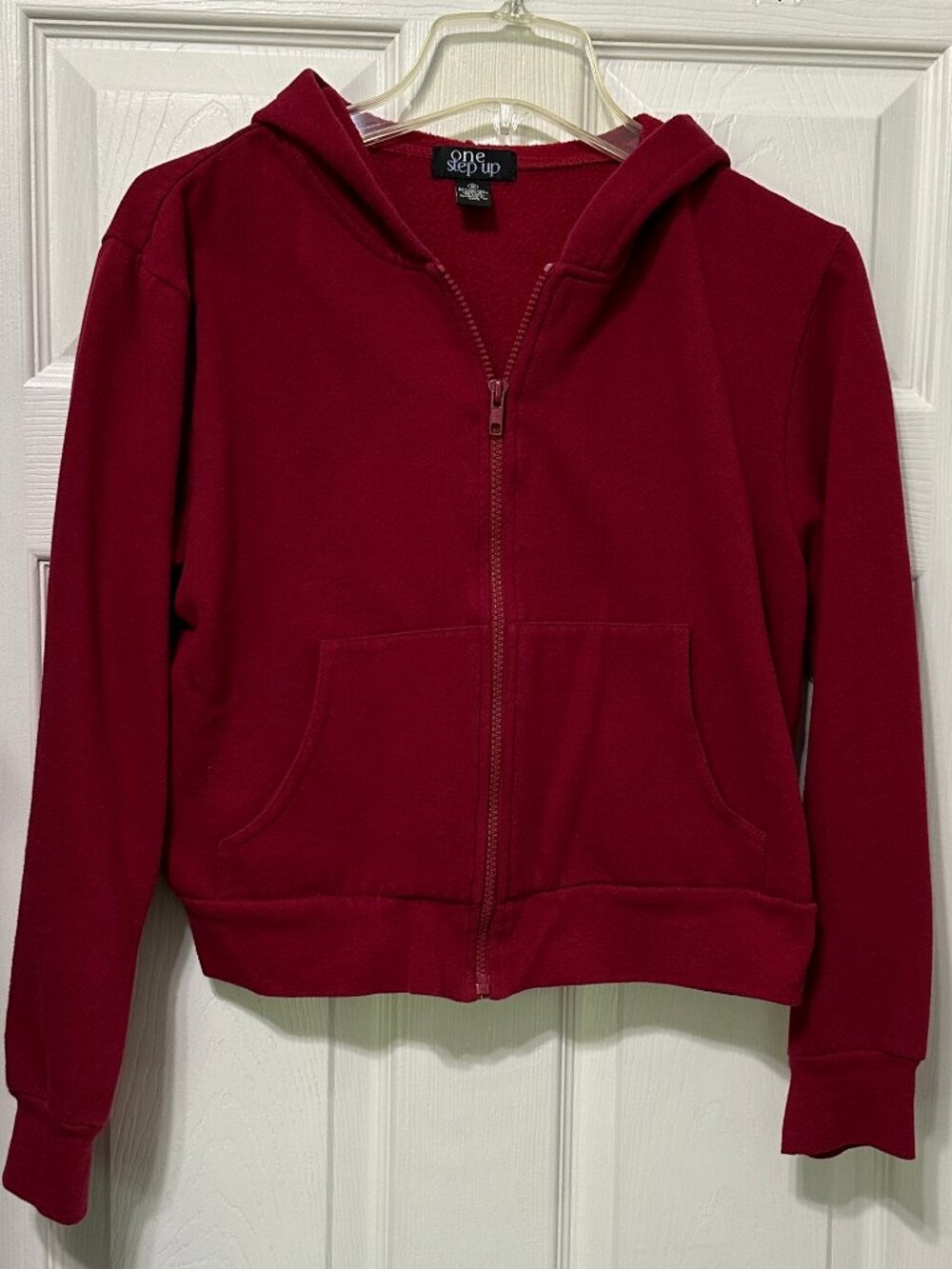 One Step Up Red Hooded Jacket Zippered Front Hoody Size M